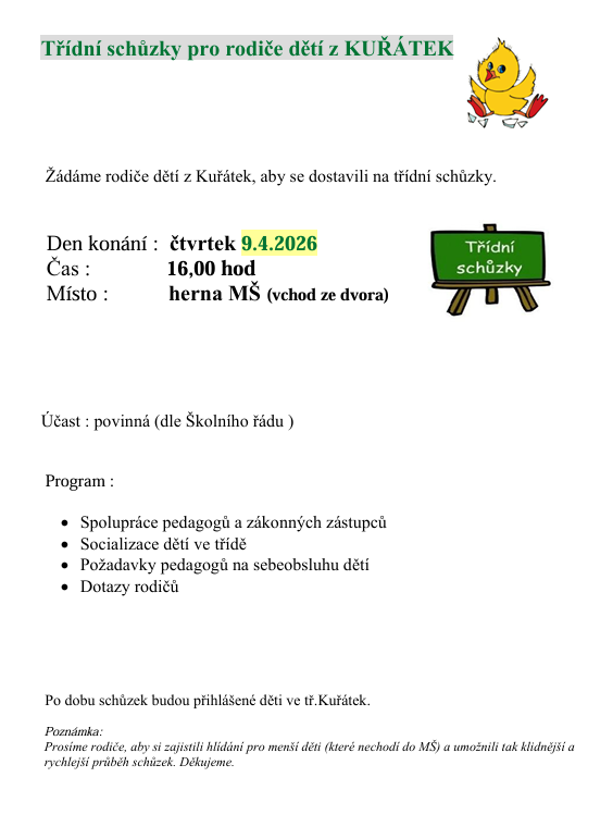 Třídní schůzky Kuřátek