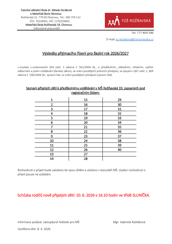 Výsledky zápisu 2026